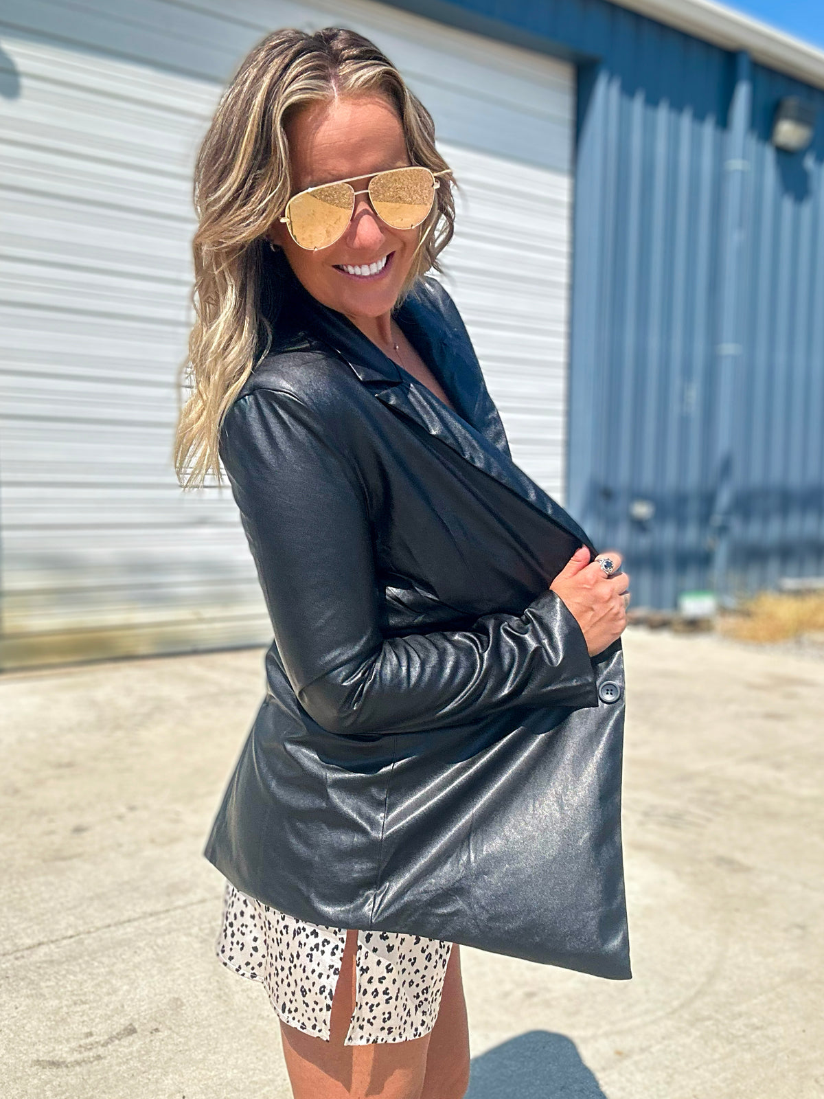 Black Faux Leather Blazer