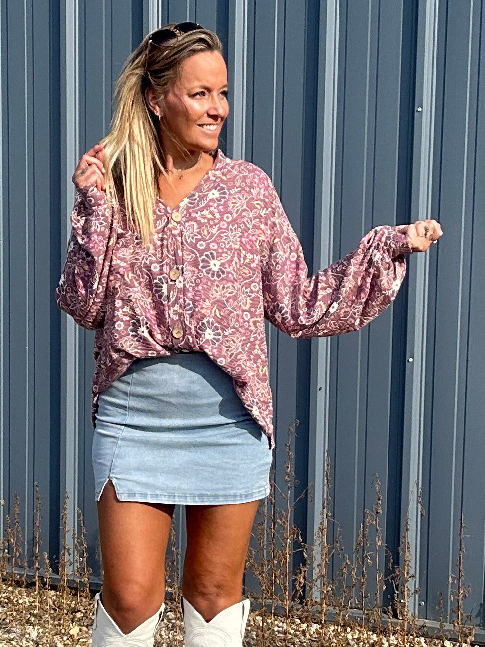 Marsala Button Down Floral Top