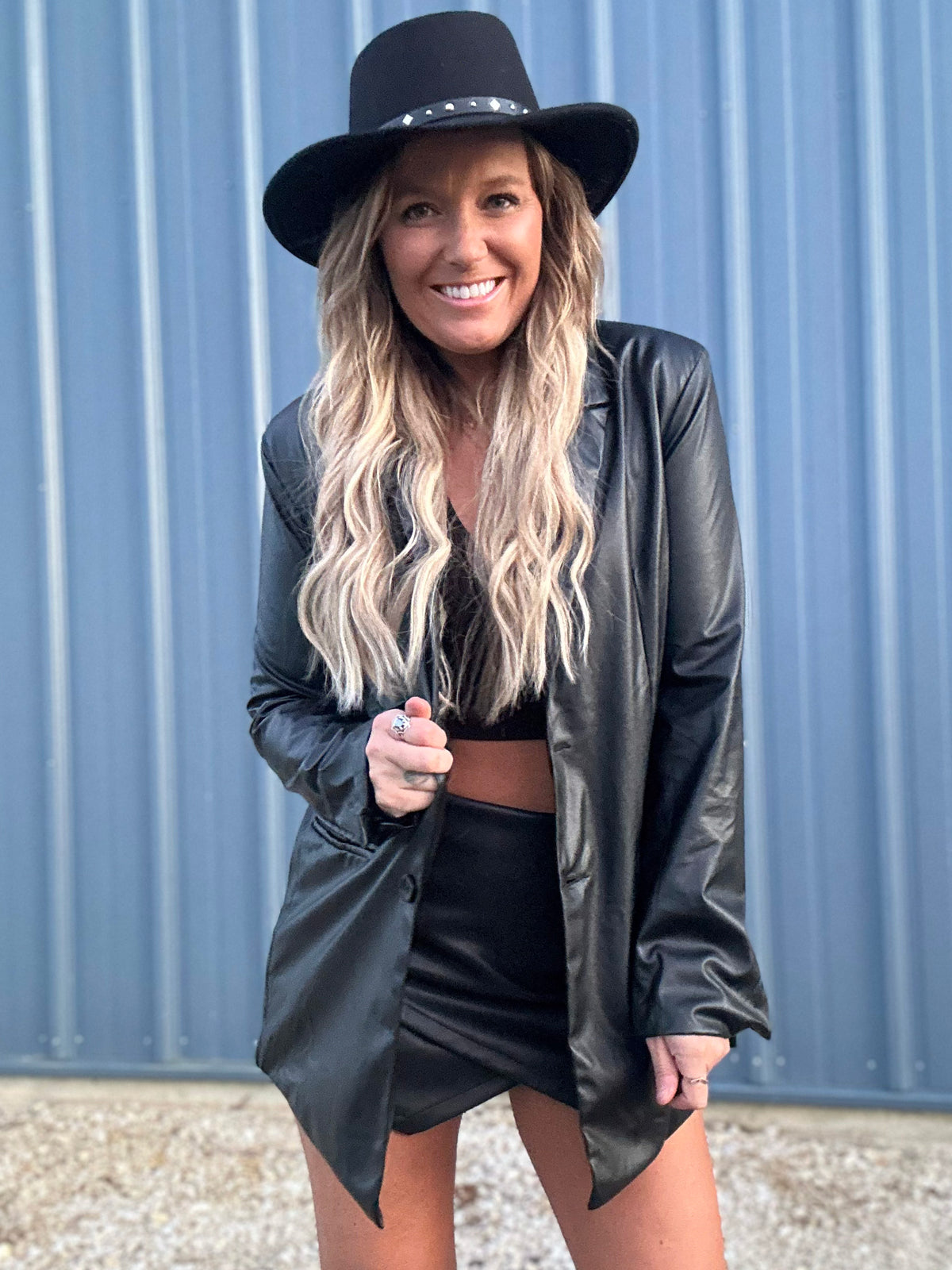 Black Faux Leather Blazer