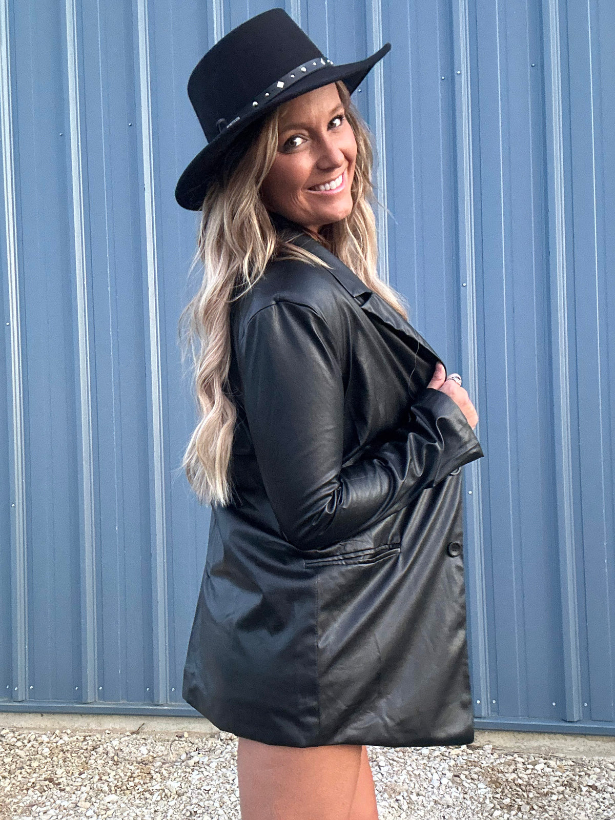 Black Faux Leather Blazer