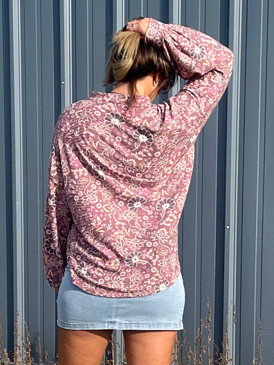 Marsala Button Down Floral Top