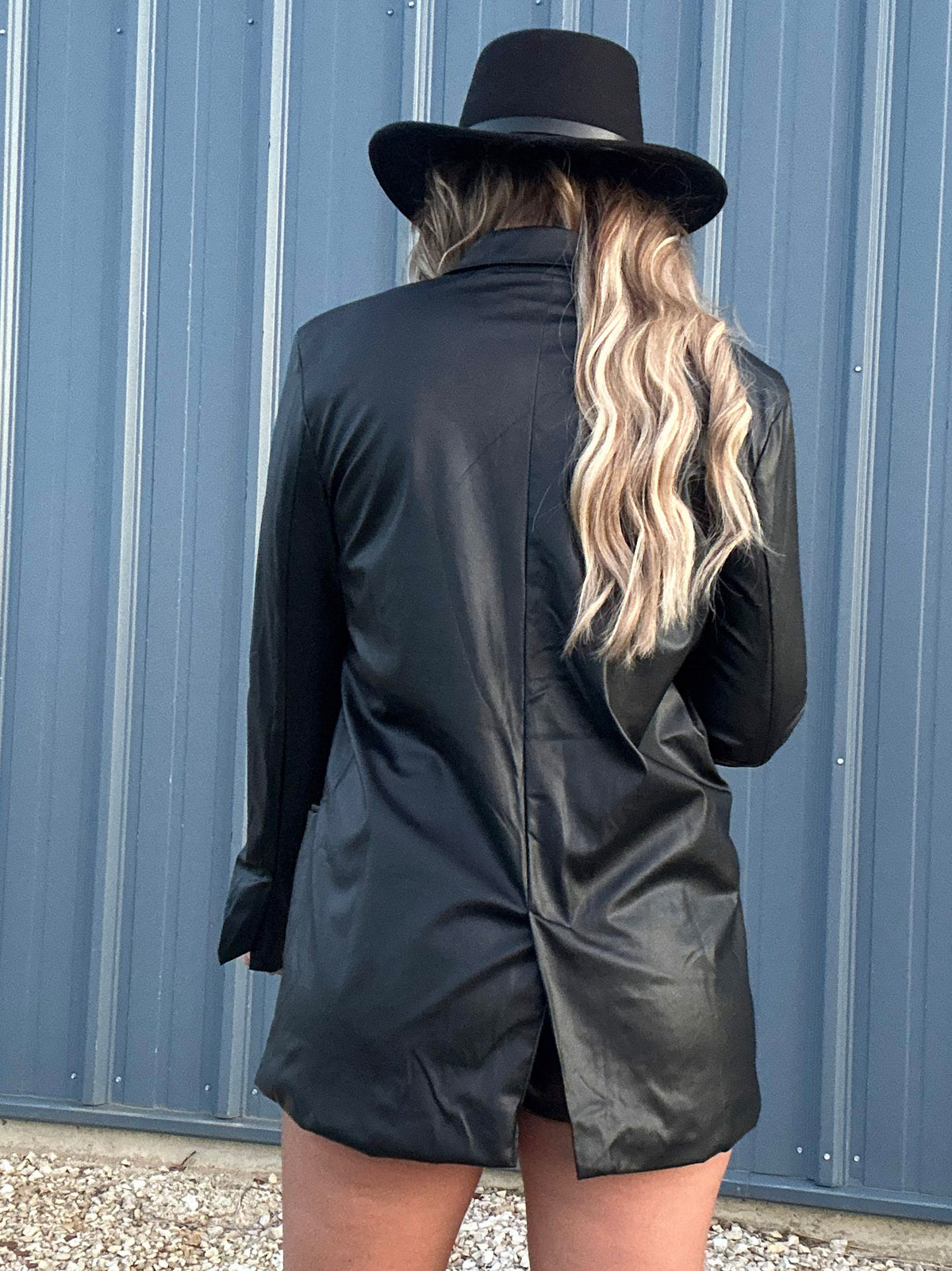 Black Faux Leather Blazer