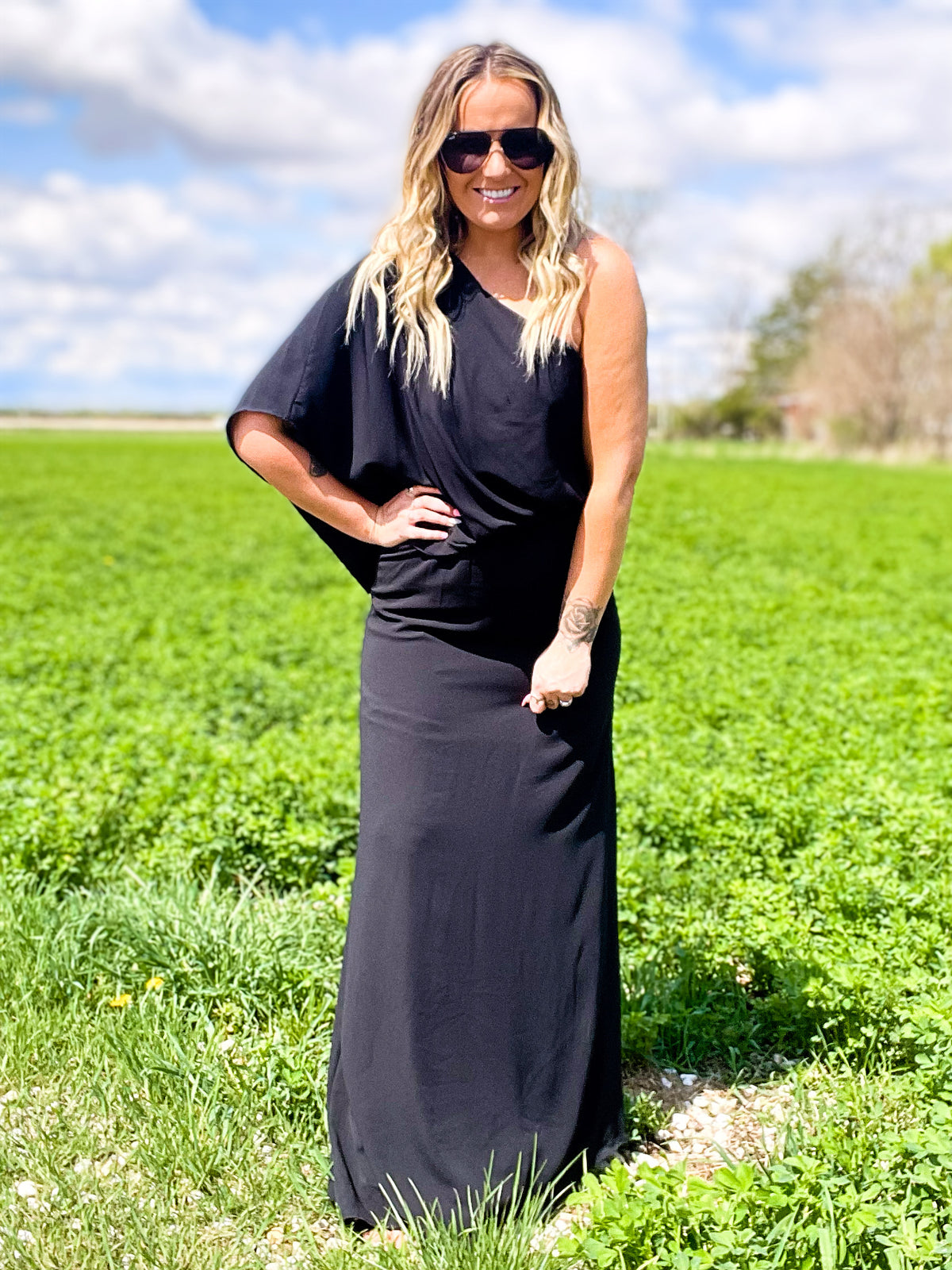 Lean On Me One Shoulder Maxi Dress W/ Side Slit