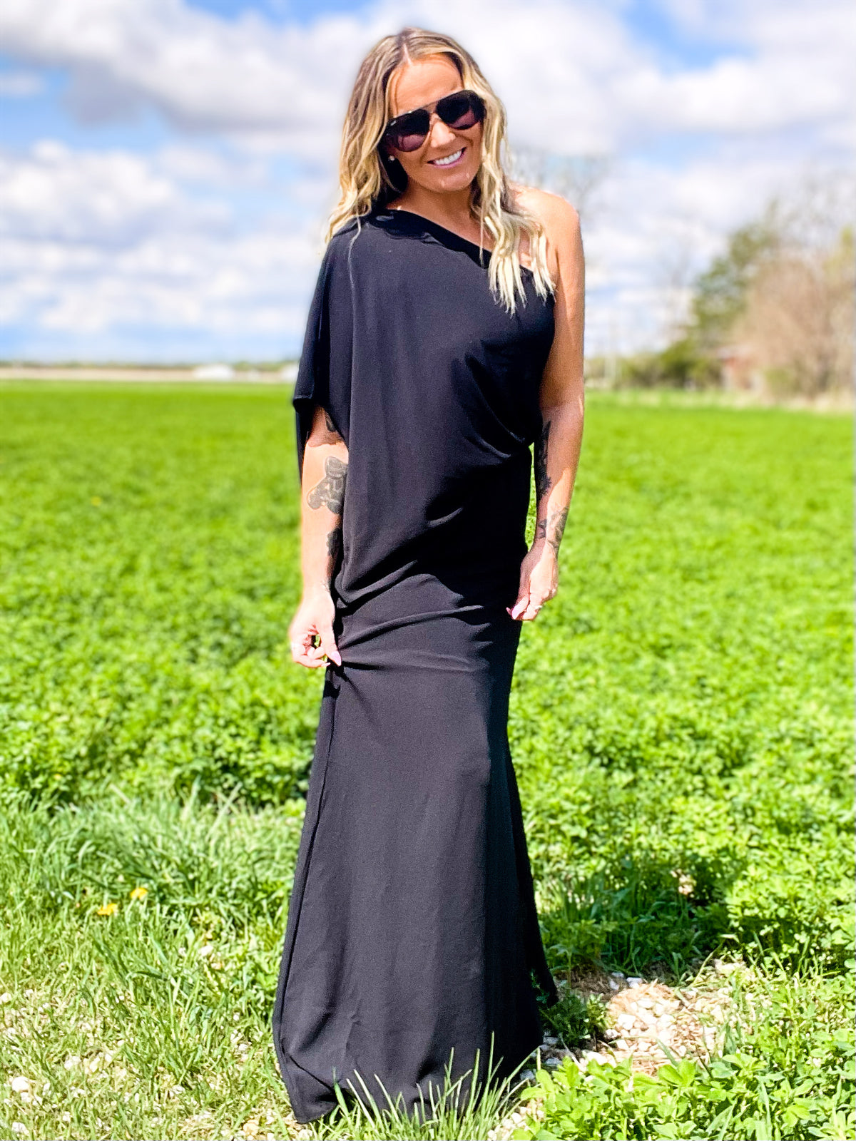 Lean On Me One Shoulder Maxi Dress W/ Side Slit