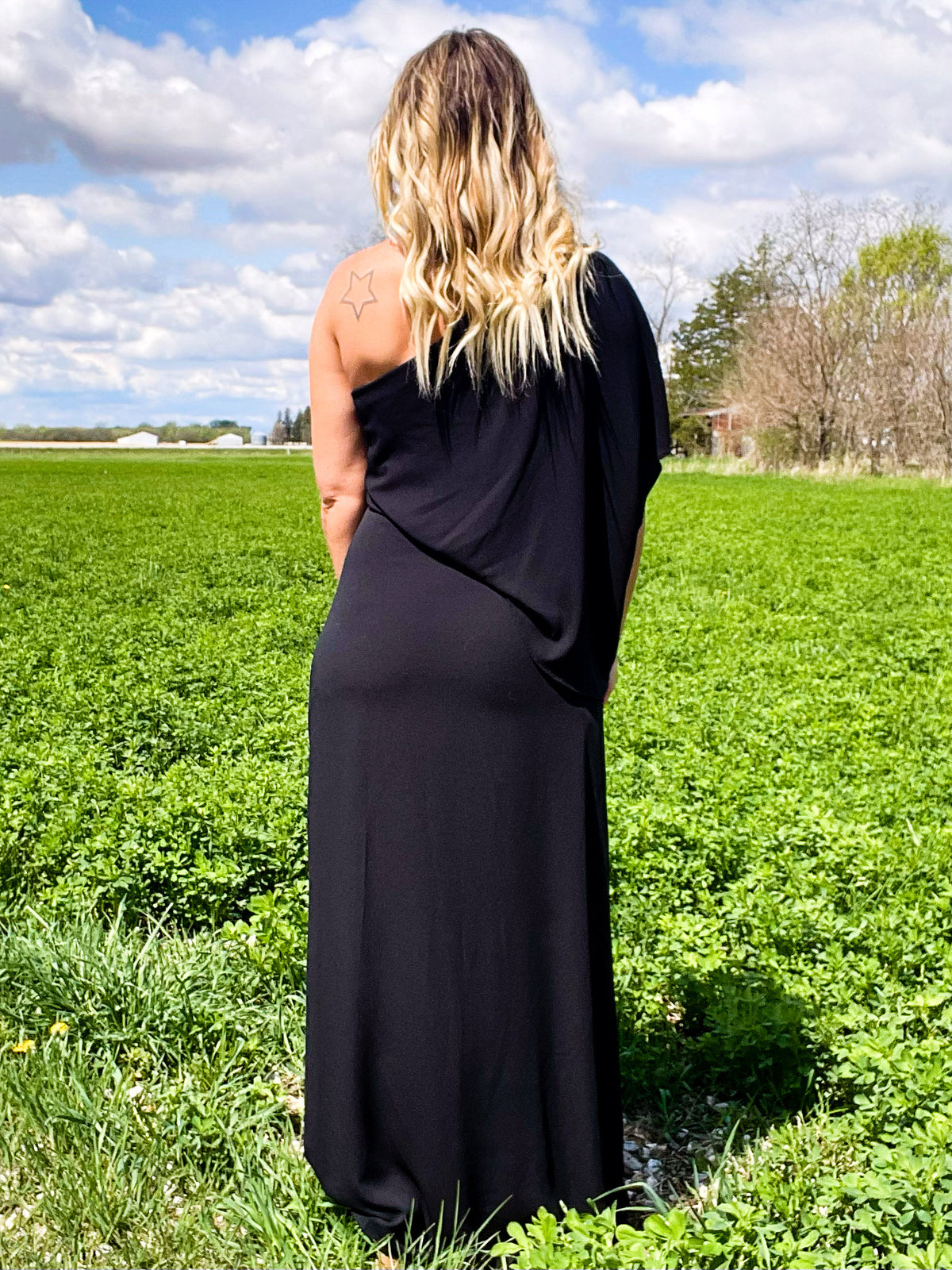 Lean On Me One Shoulder Maxi Dress W/ Side Slit