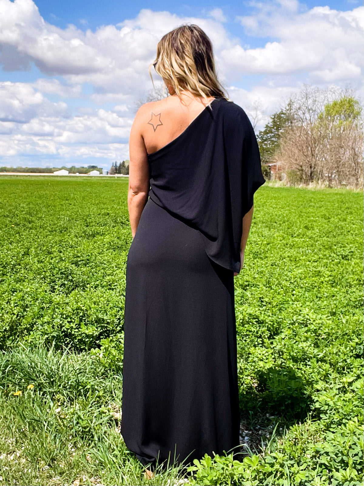 Lean On Me One Shoulder Maxi Dress W/ Side Slit