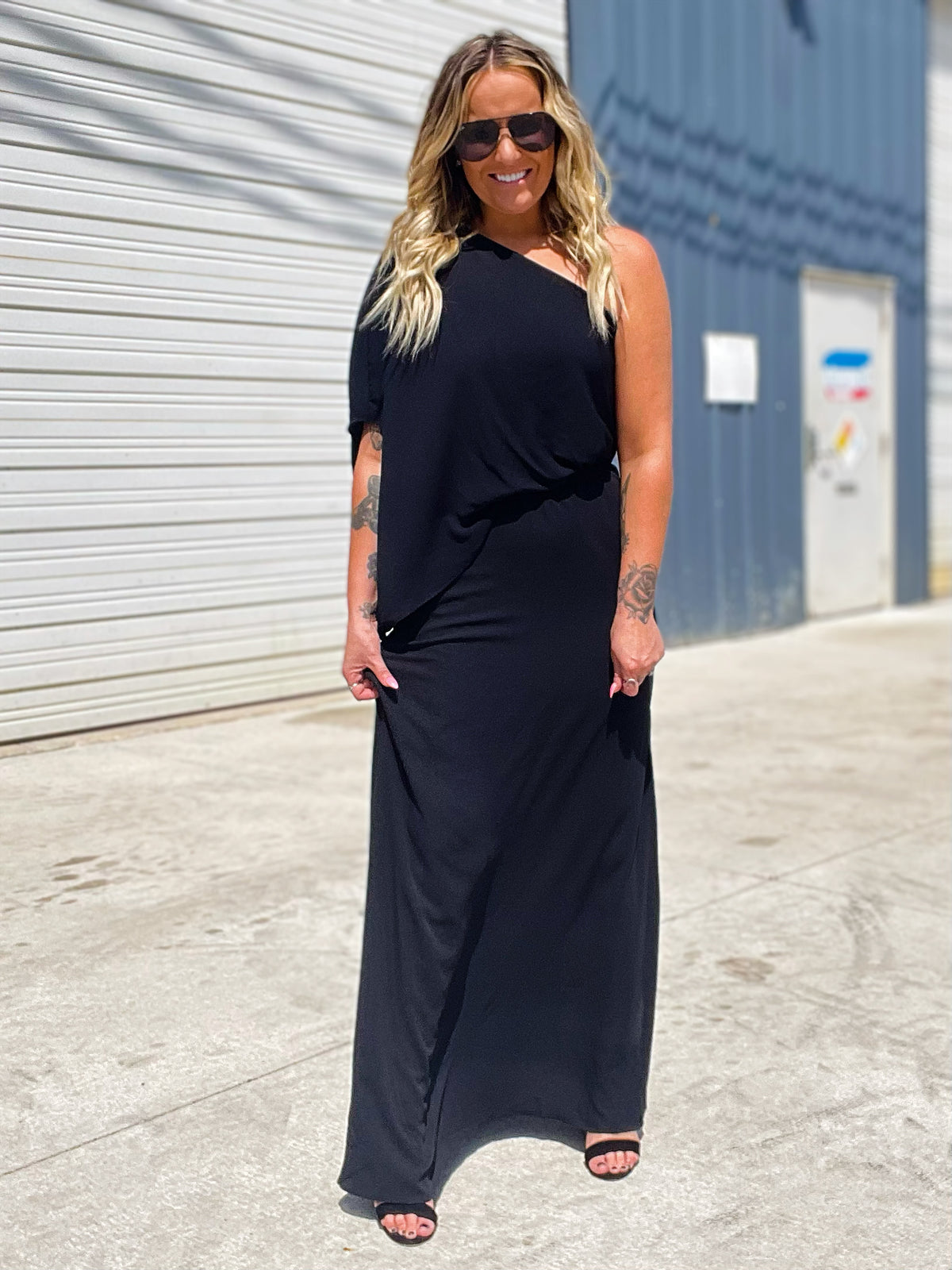 Lean On Me One Shoulder Maxi Dress W/ Side Slit