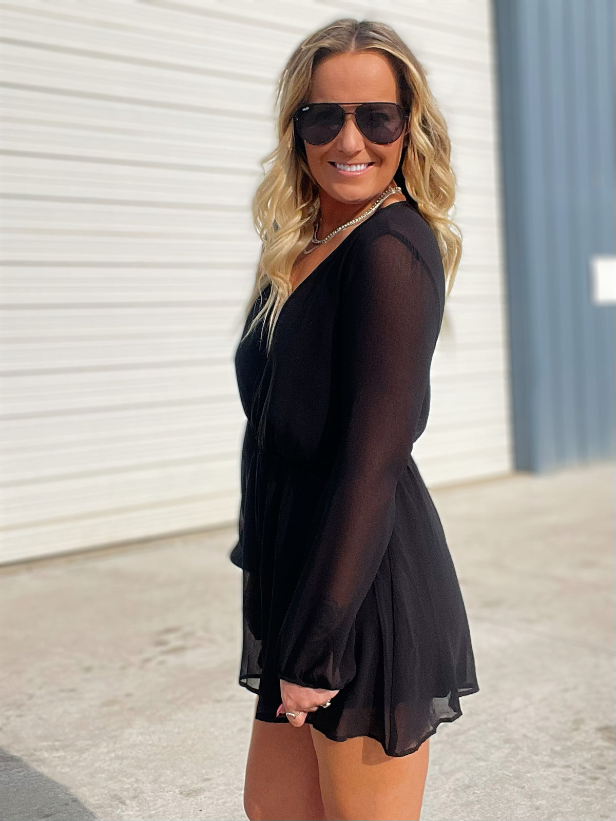 Back In Black Chiffon Romper