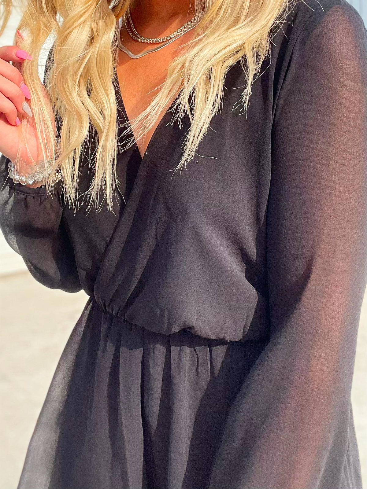 Back In Black Chiffon Romper