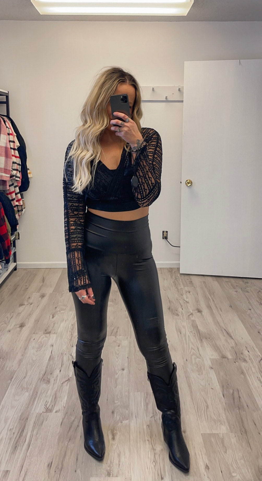 Leather and Lace Black Crop Top