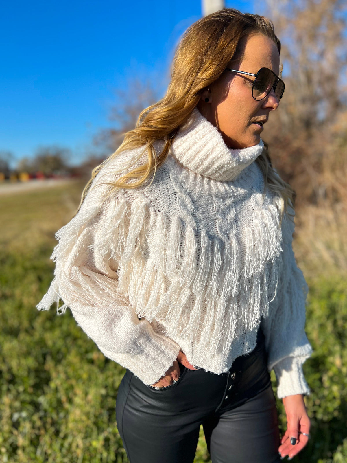 Fringe Benefits Slightly Cropped Sweater