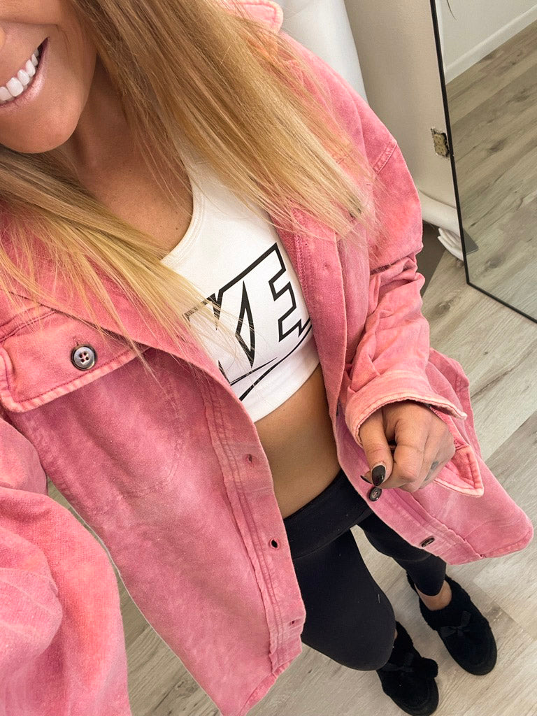Lost In Time Vintage Mauve Washed Loose Fit Jacket
