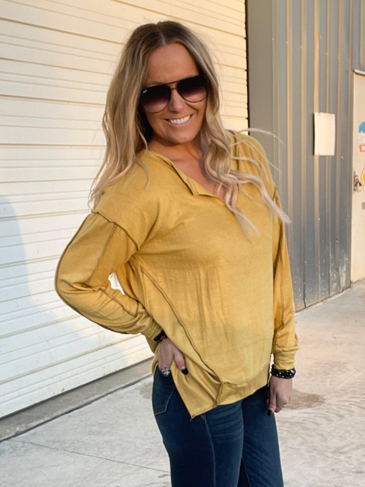 Hold You Tonight Fleece Mustard Top