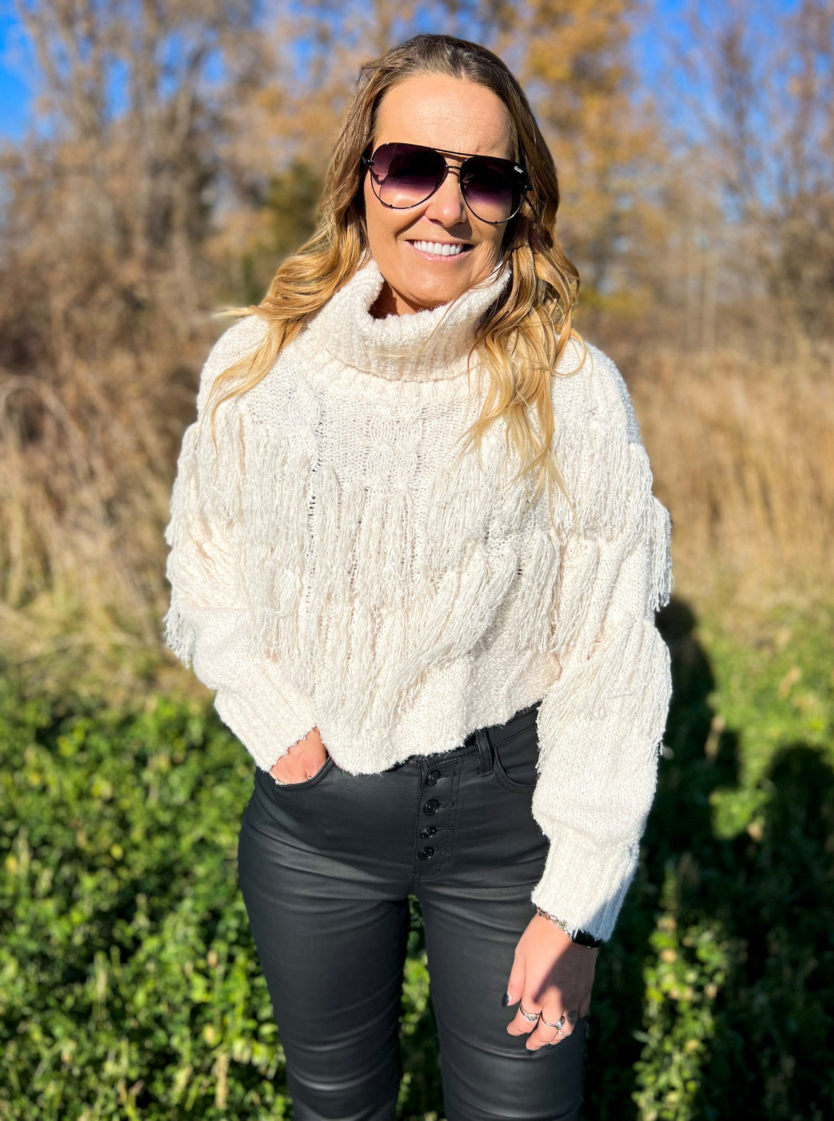 Fringe Benefits Slightly Cropped Sweater