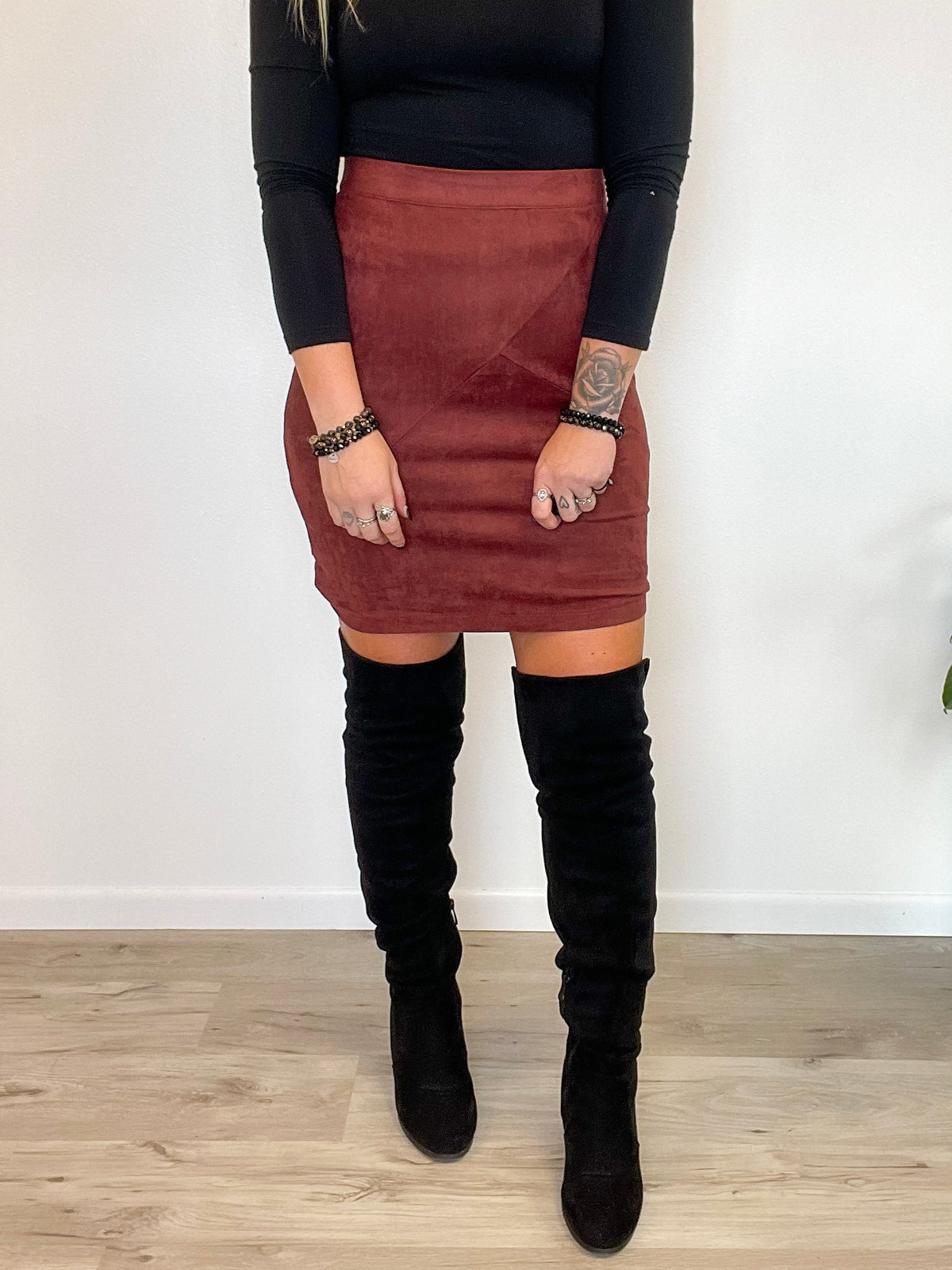 Red Red Wine Suede Midi Skirt