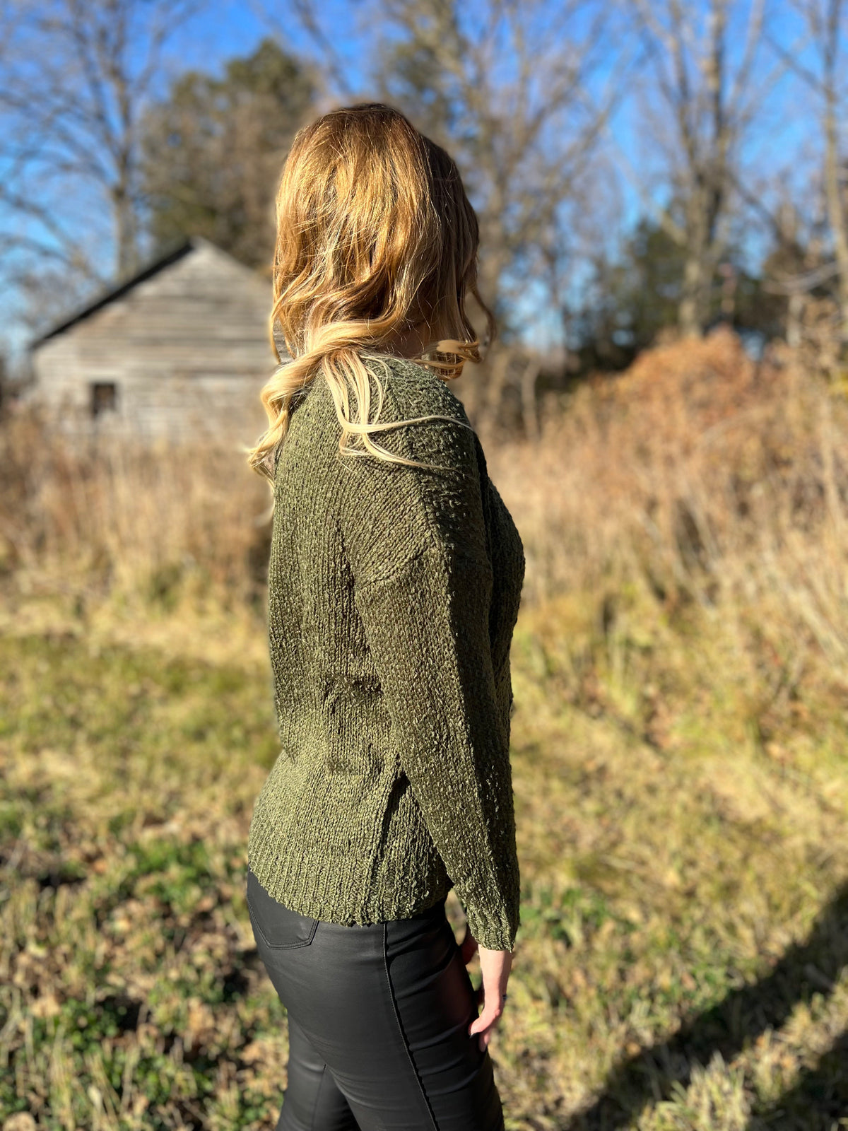 Country Green Button Down Sweater