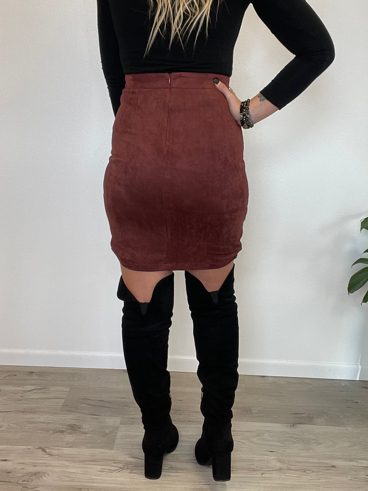 Red Red Wine Suede Midi Skirt