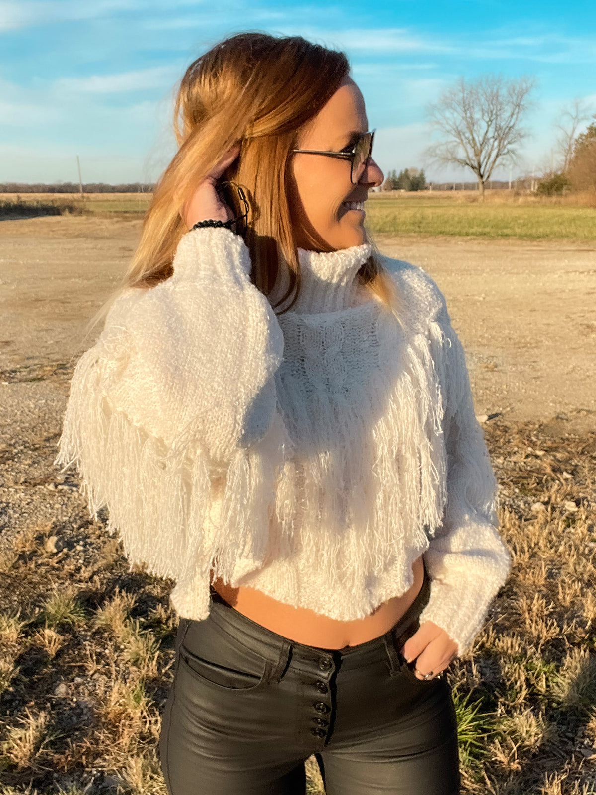 Fringe Benefits Slightly Cropped Sweater