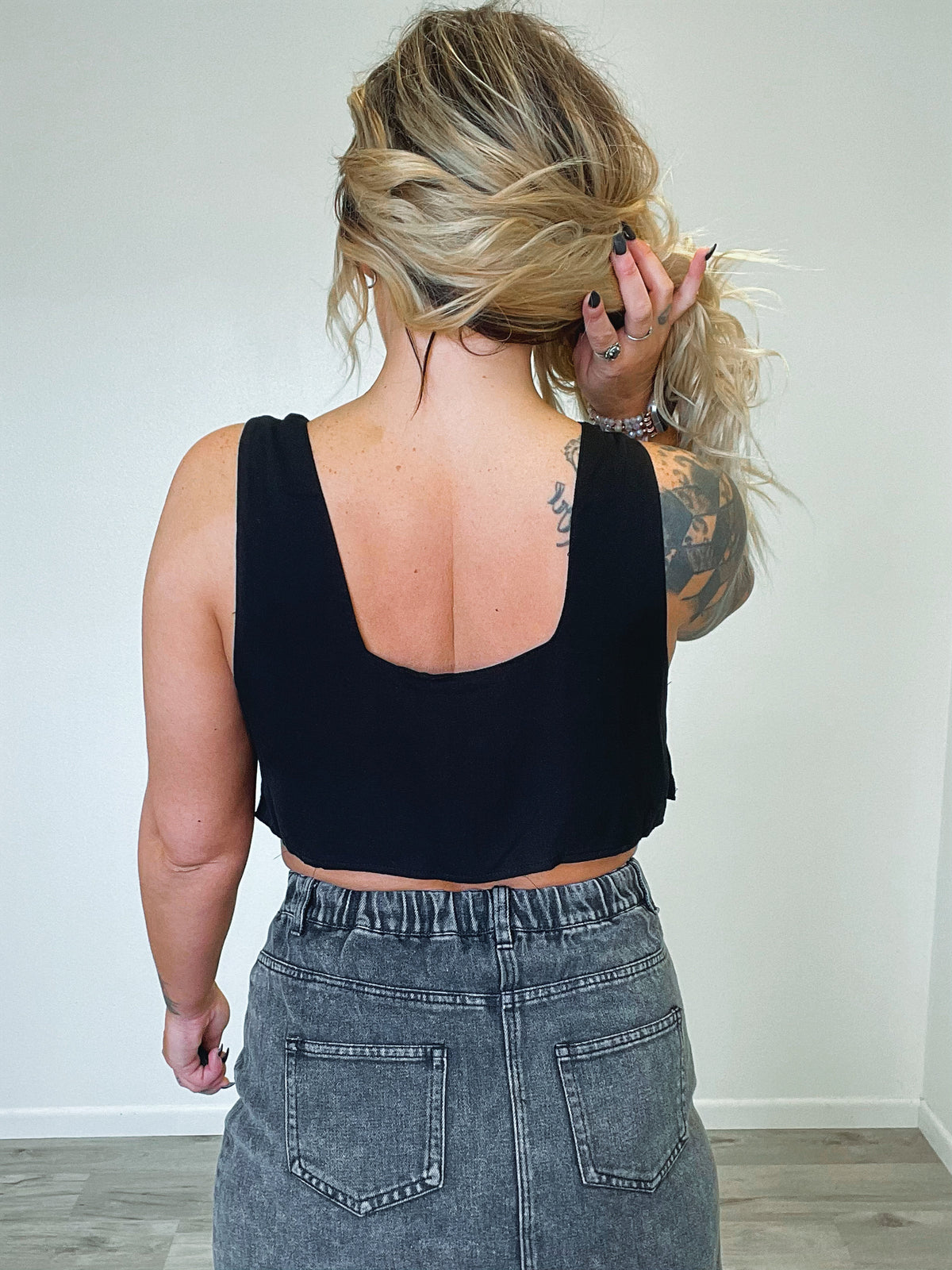 Cute As A Button Black Crop Top